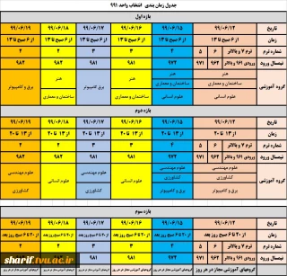 جدول زمانبندی و ملزومات انتخاب واحد نیمسال مهر 99 (991)