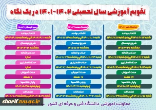 تقویم آموزشی سال تحصیلی 1402-1401